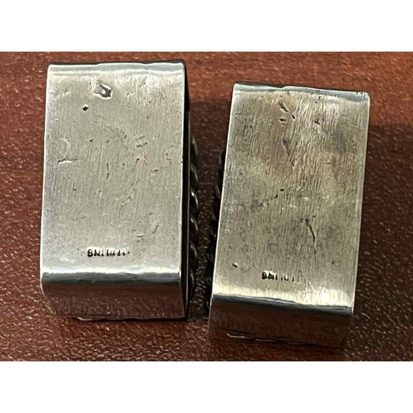 Native American Zuni Rich Blue Turquoise Inlay Sterling Silver Ranger Set - Picture 3 of 3